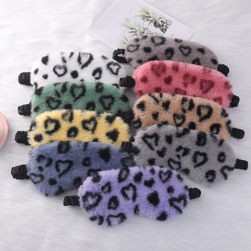 Plush eye mask, leopard print heart rabbit fur, home shade eye protection, cute cartoon sleep eye mask in multiple colors