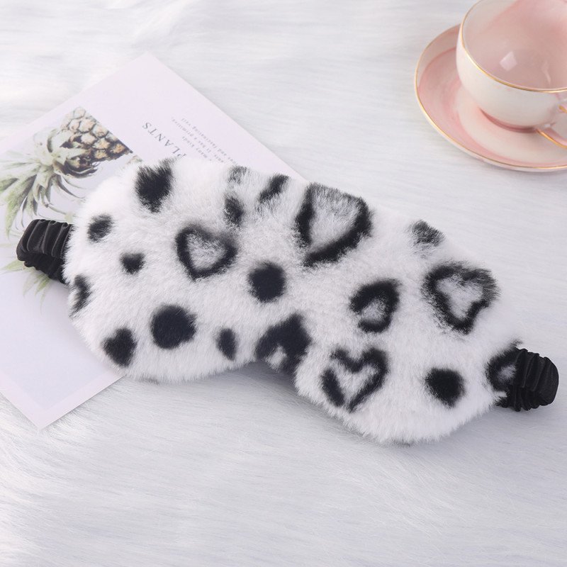 Plush eye mask, leopard print heart rabbit fur, home shade eye protection, cute cartoon sleep eye mask in multiple colors