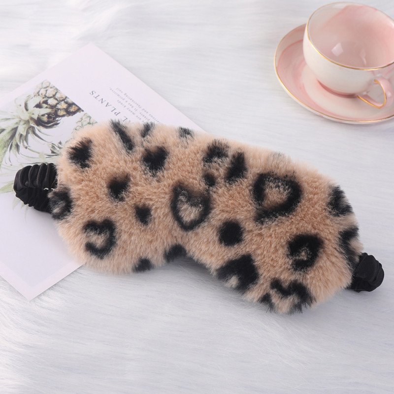 Plush eye mask, leopard print heart rabbit fur, home shade eye protection, cute cartoon sleep eye mask in multiple colors