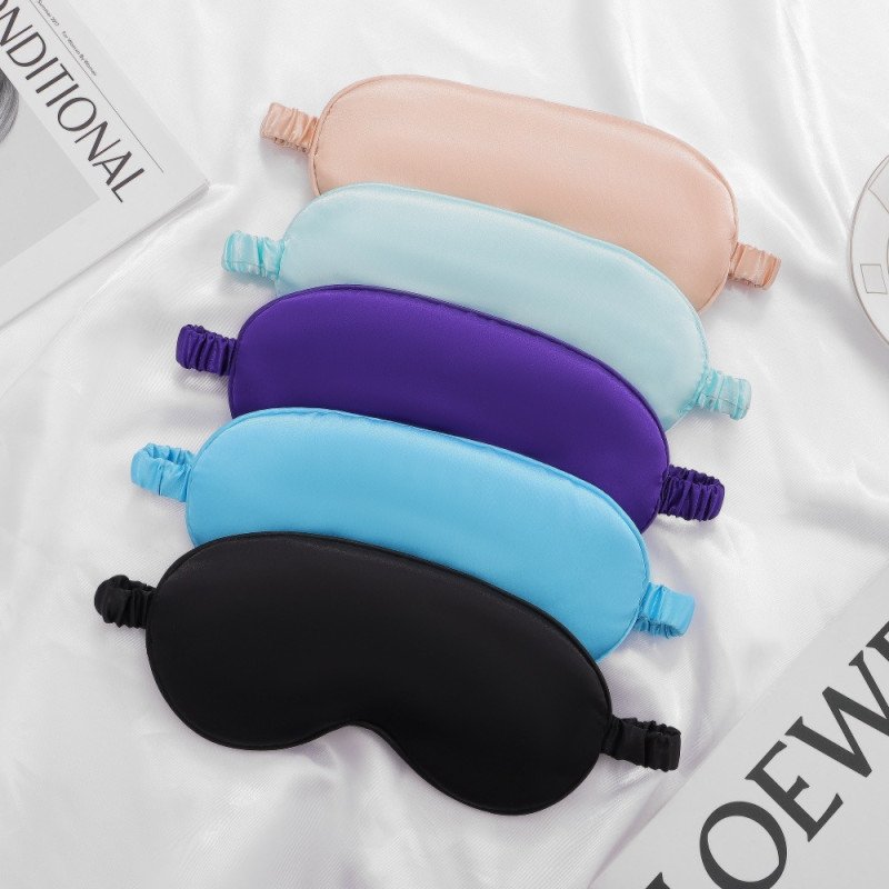 Double-sided solid color simulated silk eye mask wholesale elastic band spot wholesale mulberry silk shade sleeping eye mask
