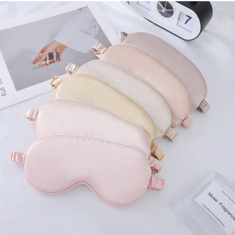 Double-sided solid color simulated silk eye mask wholesale elastic band spot wholesale mulberry silk shade sleeping eye mask