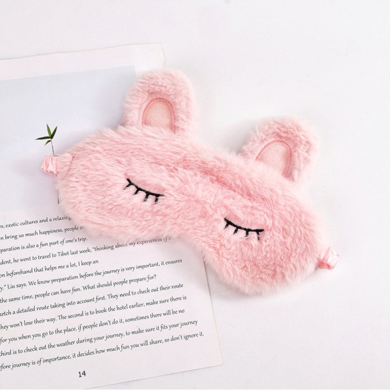 Pink plush rabbit ear eye mask custom embroidery eyelash shade sleeping eye mask outdoor travel gift custom