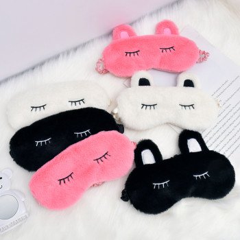 Cartoon plush eye mask sleep shade cute super cute rabbit ear eyelash eye mask travel lunch break home eye mask