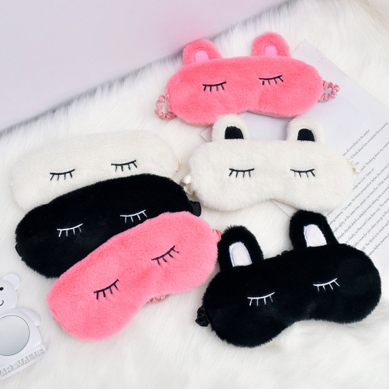 Cartoon plush eye mask sleep shade cute super cute rabbit ear eyelash eye mask travel lunch break home eye mask