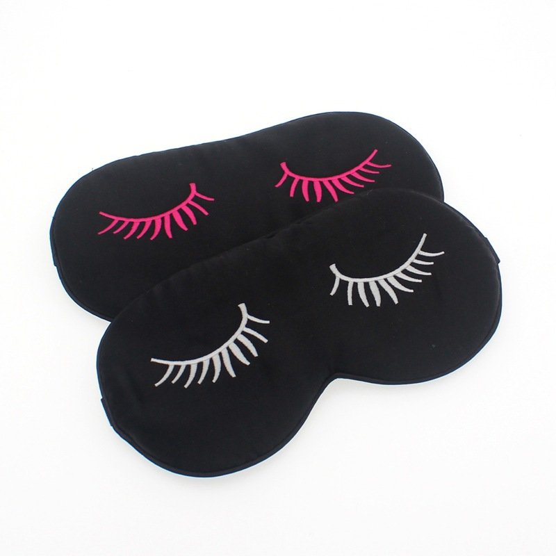 Eyelash embroidery imitation silk black sleep beauty eye mask, pink and white eyelashes