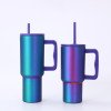 Stainless steel vacuum thermos cup,colorful oil gold double drinking straw cup,outdoor portable car cup