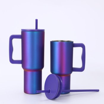 Stainless steel vacuum thermos cup,colorful oil gold double drinking straw cup,outdoor portable car cup