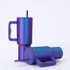 Stainless steel vacuum thermos cup,colorful oil gold double drinking straw cup,outdoor portable car cup