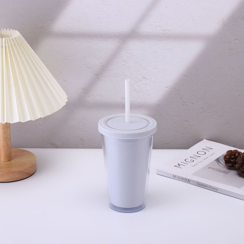 Creative double-layer plastic cup with high appearance,men and women summer straw water cup,portable coffee gift cup with printed logo