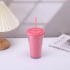 Creative double-layer plastic cup with high appearance,men and women summer straw water cup,portable coffee gift cup with printed logo