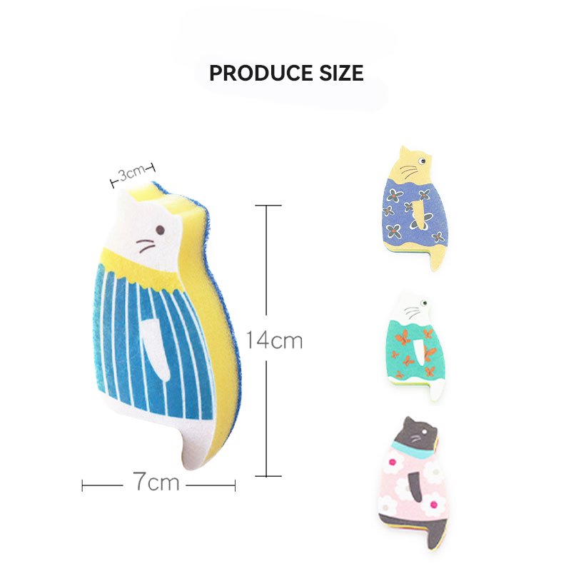 Japanese kitchen cleaning dishwashing sponge sitting cat cute cartoon dishwashing scouring pad sponge wipe