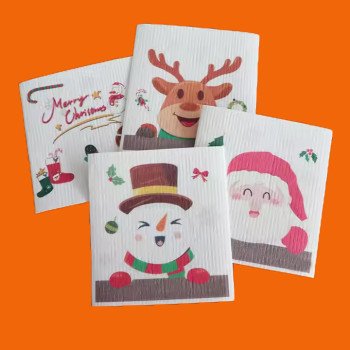 Super Lais Christmas environmentally friendly wood pulp cotton wet and dry kitchen dishcloth that absorbs water, removes oil and does not shed lint