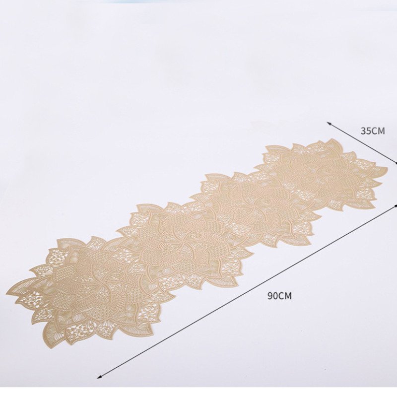 Customizable flower simple irregular placemat PVC hollow hot stamping long placemat table runner flower pattern heat insulation