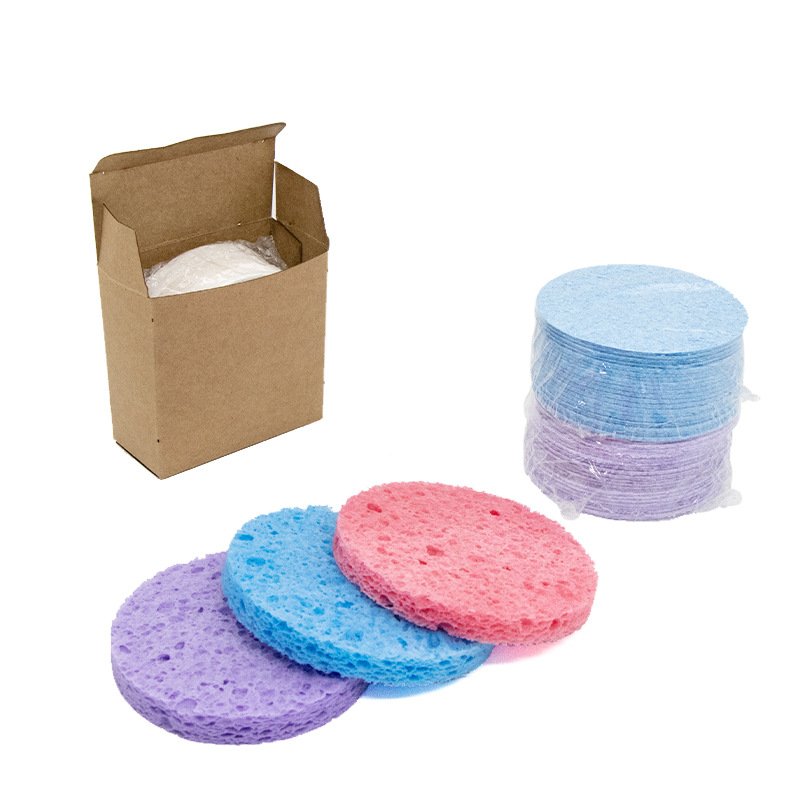 Wood paddle sponge face wash puff cleansing scrub face puff makeup remover powder puff round cleansing compressed wood pulp cotton 20pcs/set