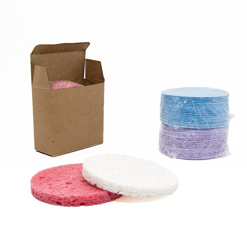 Wood paddle sponge face wash puff cleansing scrub face puff makeup remover powder puff round cleansing compressed wood pulp cotton 20pcs/set