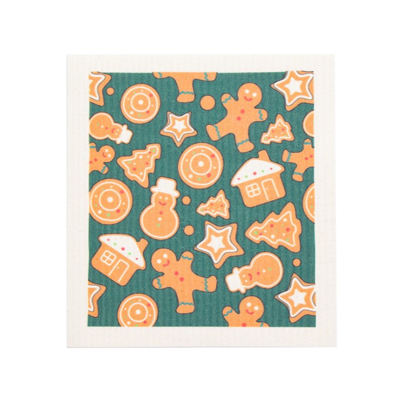Christmas cartoon printed wood pulp cotton dishcloth, absorbent, non-stick to oil, easy to clean, biodegradable kitchen rag