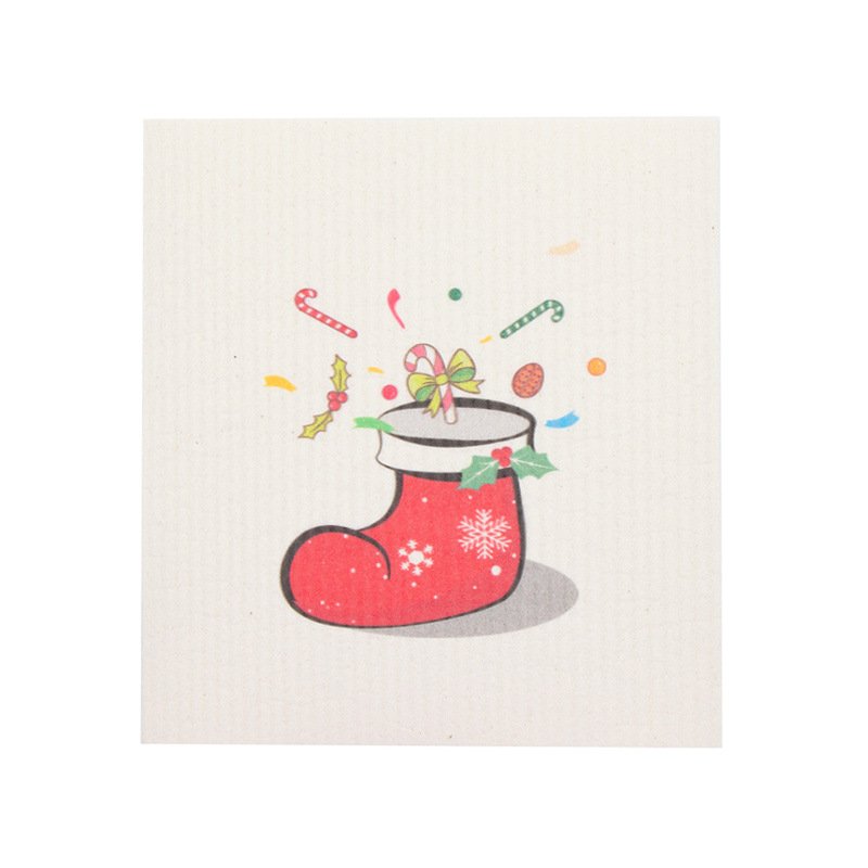 Christmas cartoon printed wood pulp cotton dishcloth, absorbent, non-stick to oil, easy to clean, biodegradable kitchen rag