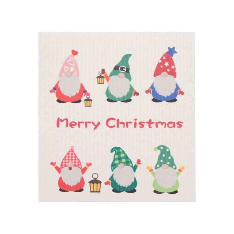 Christmas cartoon printed wood pulp cotton dishcloth, absorbent, non-stick to oil, easy to clean, biodegradable kitchen rag