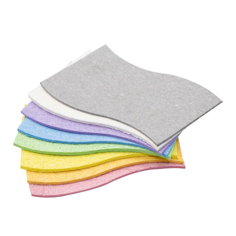 Colorful S-shaped dishwashing sponge kitchen supplies absorbent sponge block dishwashing compressed wood pulp cotton