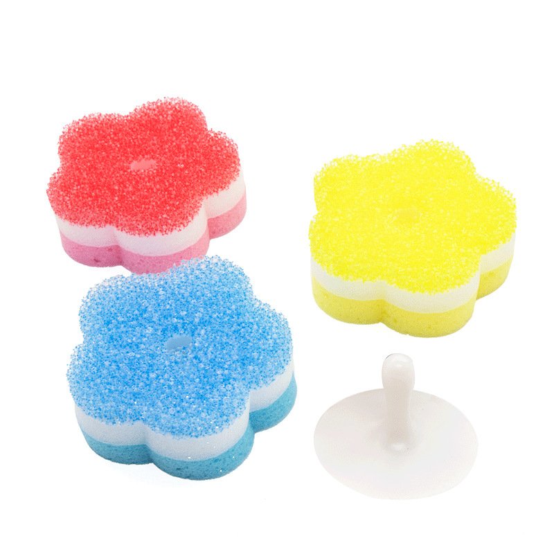 Suction cup dishwashing sponge brush flower household cleaning and decontamination magic pot brushing temperature sensing sponge
