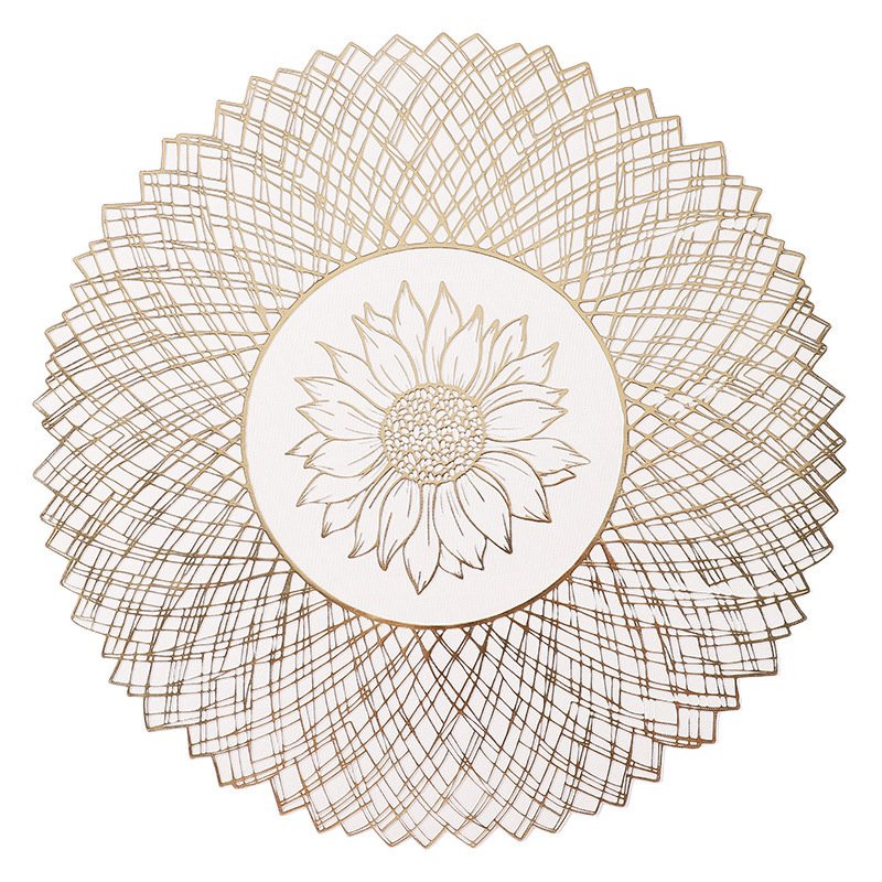 European style round creative grid simple hot stamping PVC placemat washable heat insulation pad household portable anti-scald pad