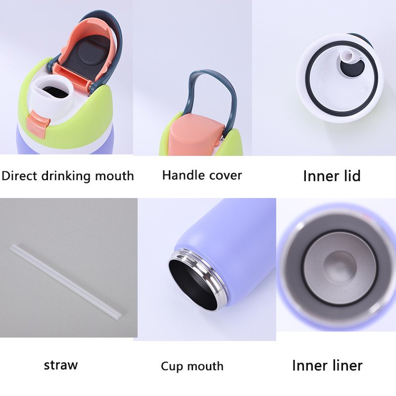 Dual-drink sports kettle leak-proof sealed bounce fruit cup large-capacity 304 stainless steel thermos