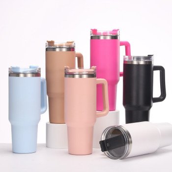 40oz stainless steel straw thermos cup with handle,ice cup,portable car cup,leopard milk cup