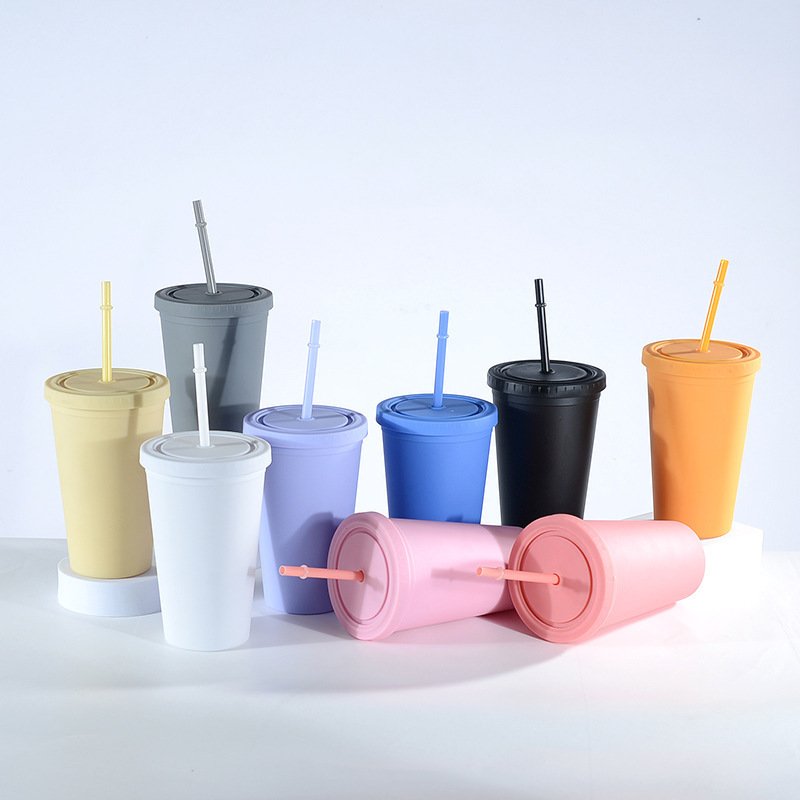 Simple plastic straw cup,summer high-value female frosted large capacity straw water cup,handy cup,juice cup