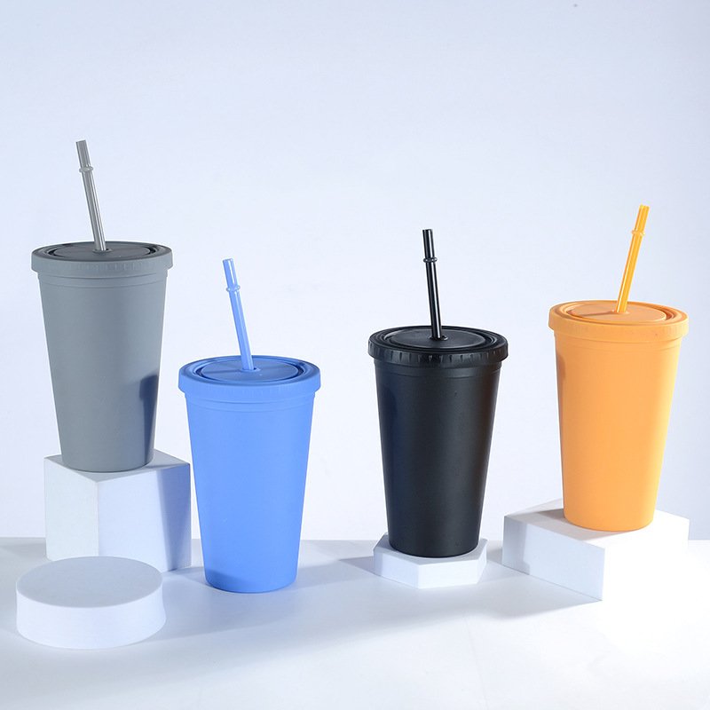 Simple plastic straw cup,summer high-value female frosted large capacity straw water cup,handy cup,juice cup