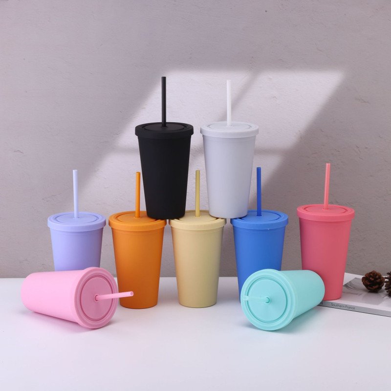 Simple plastic straw cup,summer high-value female frosted large capacity straw water cup,handy cup,juice cup
