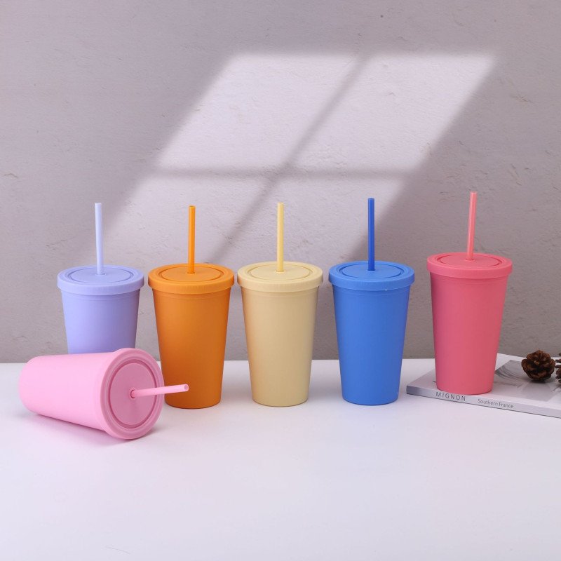 Simple plastic straw cup,summer high-value female frosted large capacity straw water cup,handy cup,juice cup