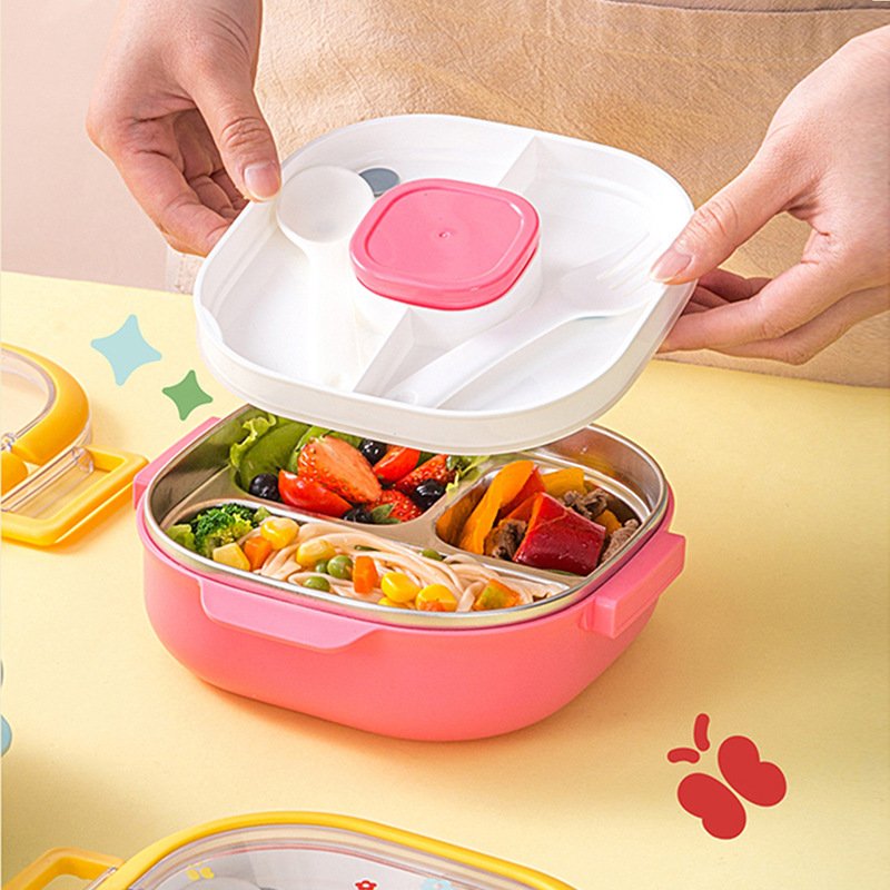 2024 new square compartment lunch box,304 stainless steel lunch box,student work-specific lunch box,portable lunch box