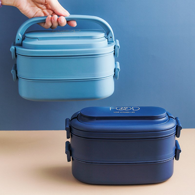 Office workers' portable microwave-heated student lunch box,double-layer lunch box,Japanese-style partitioned lunch box with cutlery