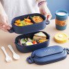 Office workers' portable microwave-heated student lunch box,double-layer lunch box,Japanese-style partitioned lunch box with cutlery