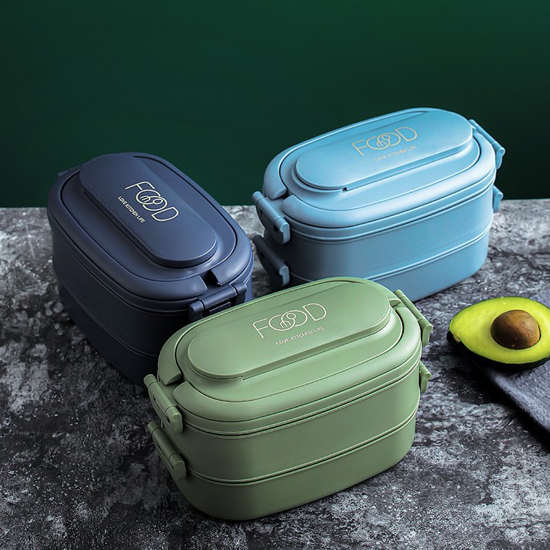 Office workers' portable microwave-heated student lunch box,double-layer lunch box,Japanese-style partitioned lunch box with cutlery