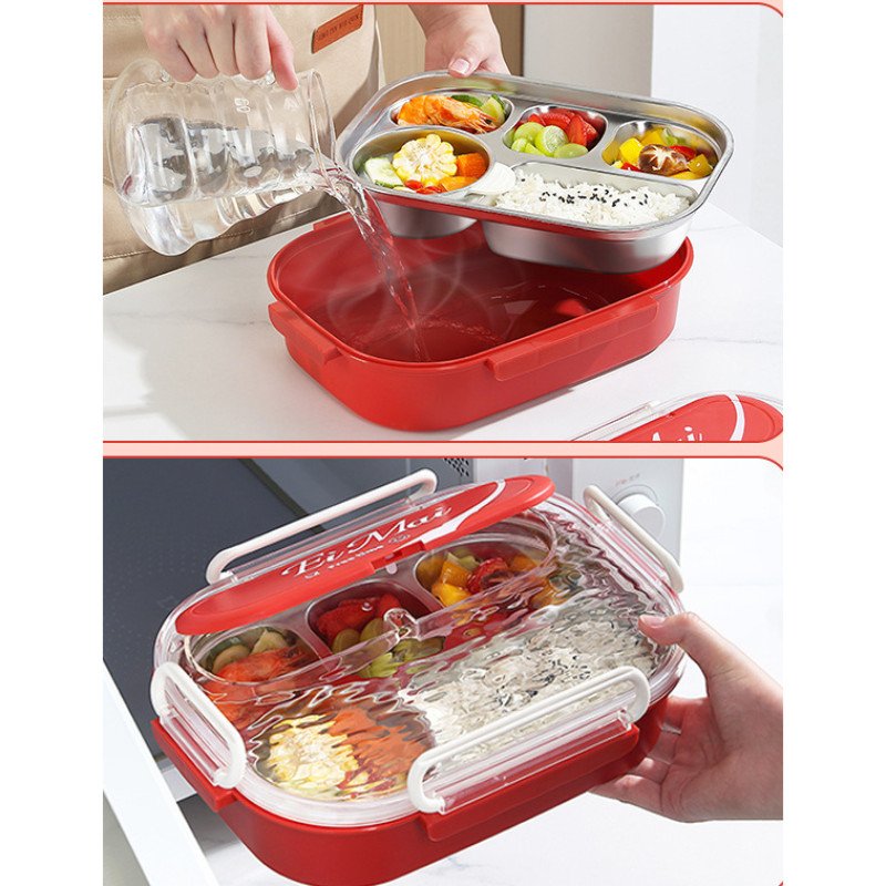 304 stainless steel compartmentalized microwave-heated lunch box,student portable office workers' compartmentalized lunch box