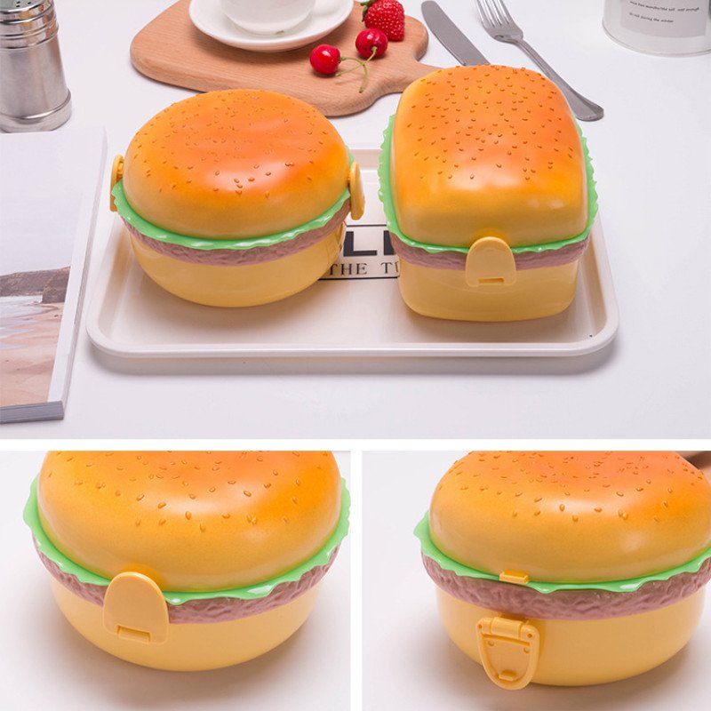 Round hamburger plastic lunch box,biscuit-shaped lunch box,student cartoon children's lunch box