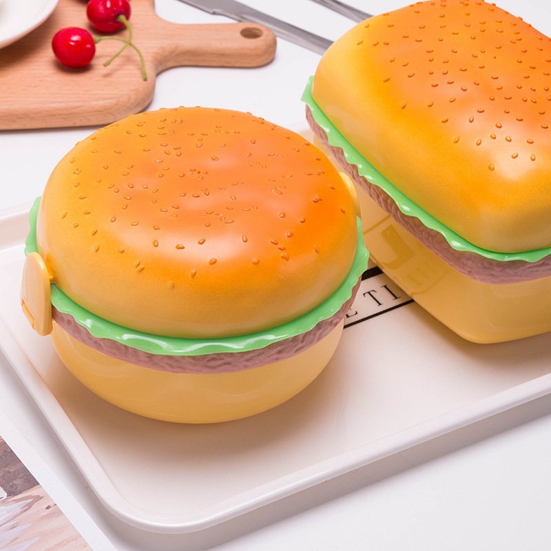 Round hamburger plastic lunch box,biscuit-shaped lunch box,student cartoon children's lunch box