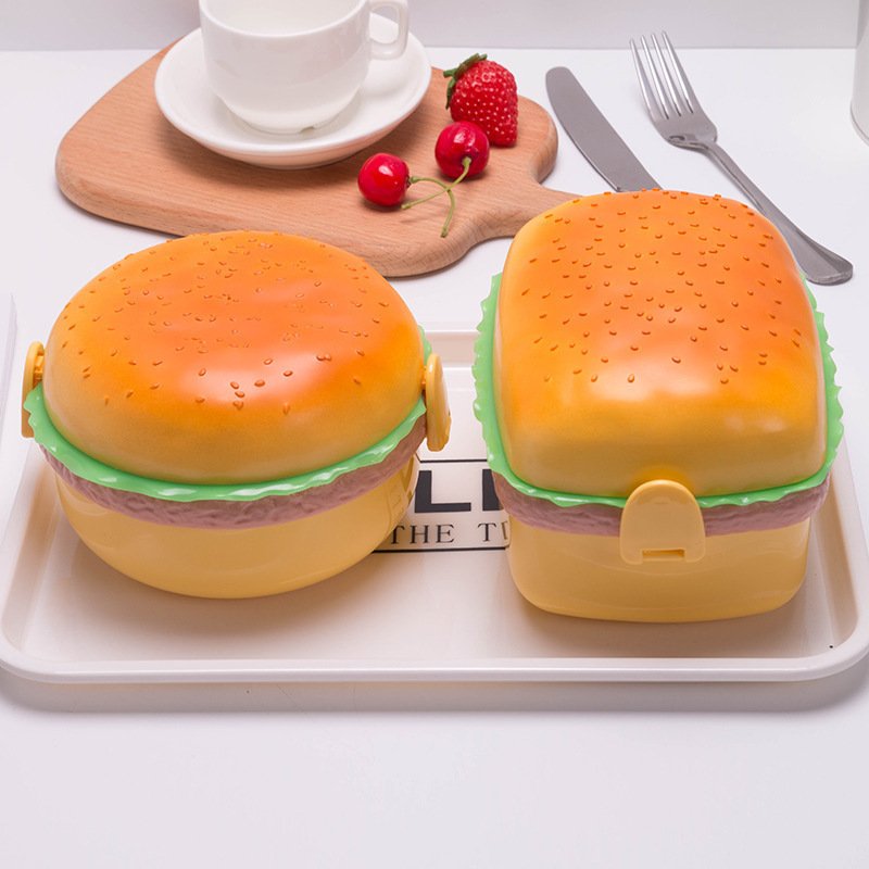 Round hamburger plastic lunch box,biscuit-shaped lunch box,student cartoon children's lunch box