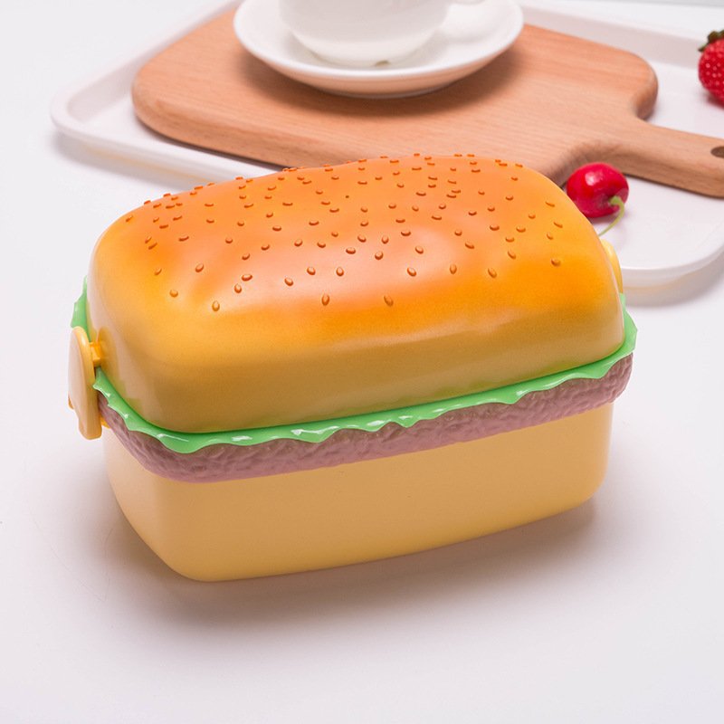 Round hamburger plastic lunch box,biscuit-shaped lunch box,student cartoon children's lunch box