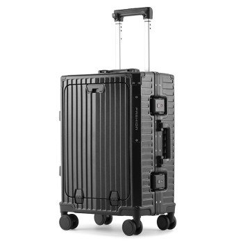 20inch boarding case PC aluminum frame multifunctional front opening suitcase universal wheel suitcase folding cup holder
