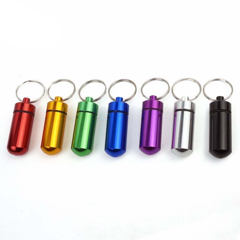 Outdoor travel portable waterproof aluminum alloy small pill box metal pill keychain pill bottle sealed compartment