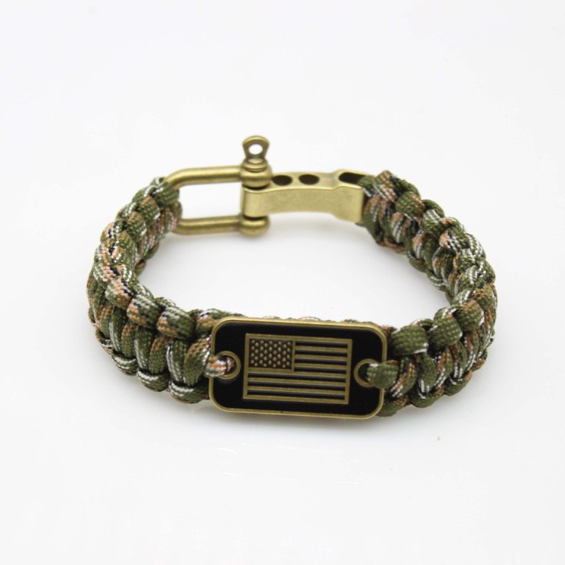 Paracord Bracelet Dog Tag LOGO Survival Paracord Bracelet Zinc Alloy Adjustable Buckle Flag Paracord Braided Bracelet