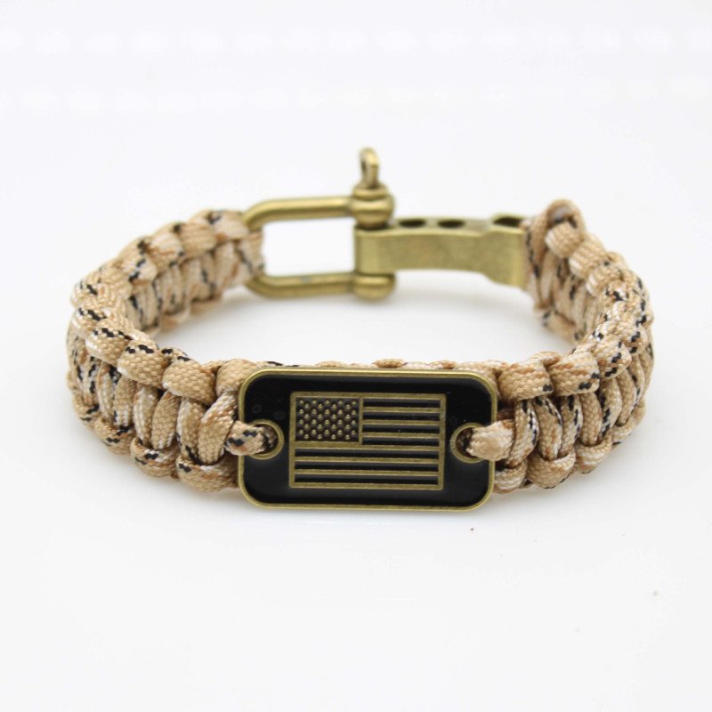 Paracord Bracelet Dog Tag LOGO Survival Paracord Bracelet Zinc Alloy Adjustable Buckle Flag Paracord Braided Bracelet