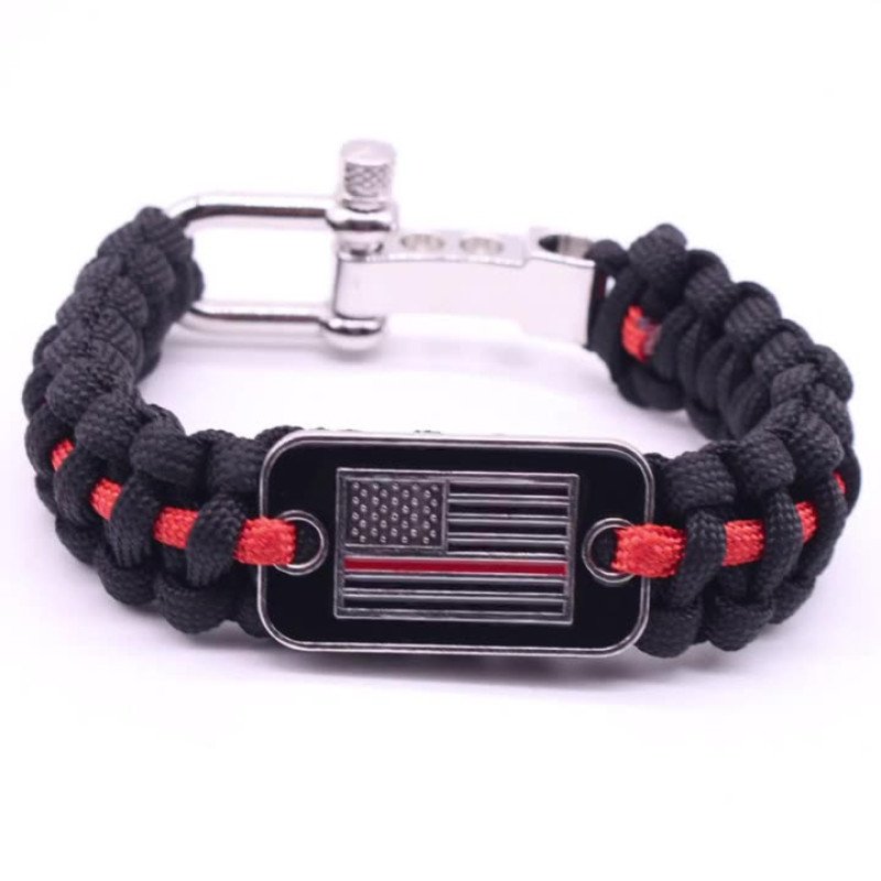 Paracord Bracelet Dog Tag LOGO Survival Paracord Bracelet Zinc Alloy Adjustable Buckle Flag Paracord Braided Bracelet