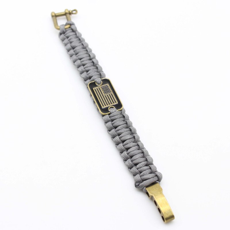 Paracord Bracelet Dog Tag LOGO Survival Paracord Bracelet Zinc Alloy Adjustable Buckle Flag Paracord Braided Bracelet