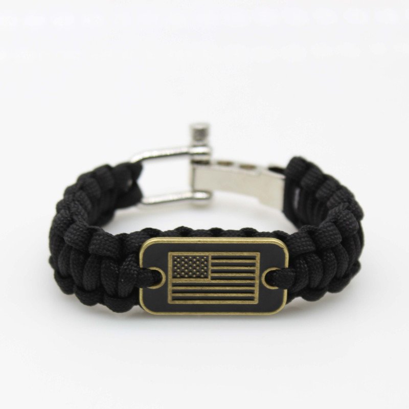Paracord Bracelet Dog Tag LOGO Survival Paracord Bracelet Zinc Alloy Adjustable Buckle Flag Paracord Braided Bracelet