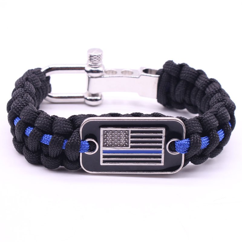 Paracord Bracelet Dog Tag LOGO Survival Paracord Bracelet Zinc Alloy Adjustable Buckle Flag Paracord Braided Bracelet