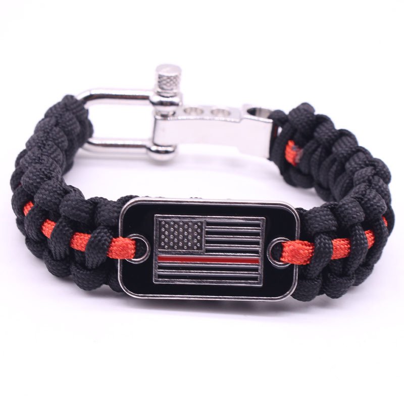 Paracord Bracelet Dog Tag LOGO Survival Paracord Bracelet Zinc Alloy Adjustable Buckle Flag Paracord Braided Bracelet