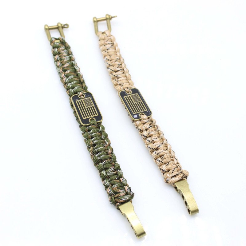 Paracord Bracelet Dog Tag LOGO Survival Paracord Bracelet Zinc Alloy Adjustable Buckle Flag Paracord Braided Bracelet